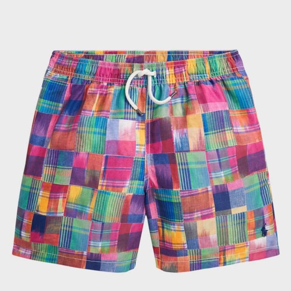 Polo Ralph Lauren Traveler Ikat Patchwork Colorful Plaid Swim Trunks XL 18-20